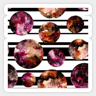 Watercolor Colorful Galaxy in Circles on Striped Background Sticker